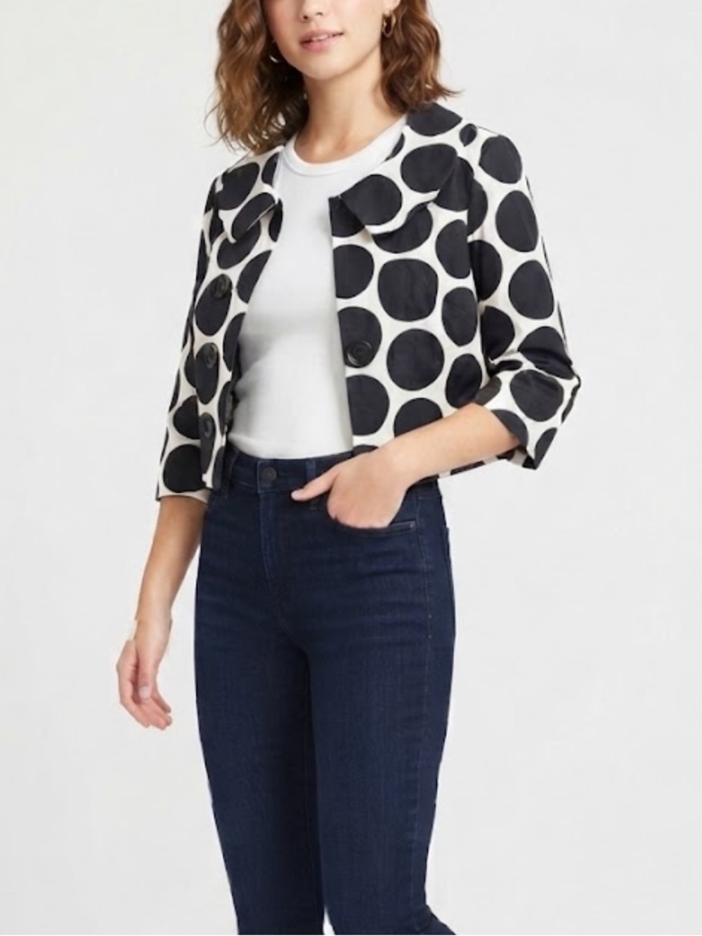 Robbie Bee Vintage Women’s Black and White Polka Dot Cropped Jacket Size 12